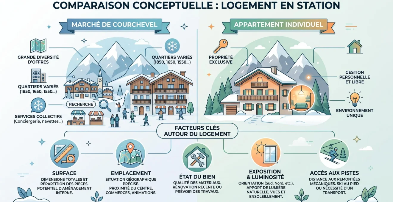 Illustration expliquant la différence entre un prix de marché agrégé et le prix d'un appartement